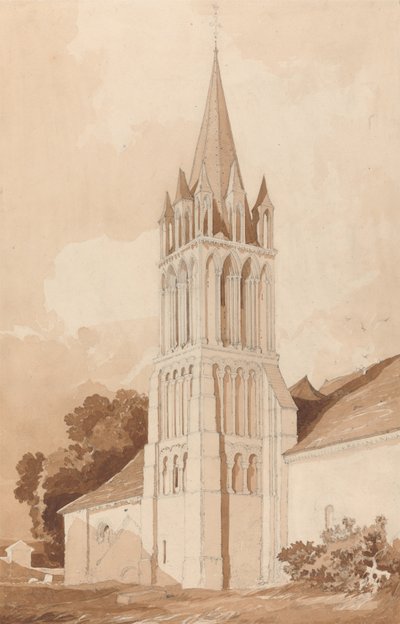 Zuidoostelijk uitzicht op de kerk van Ifs, nabij Caen, Normandië door John Sell Cotman